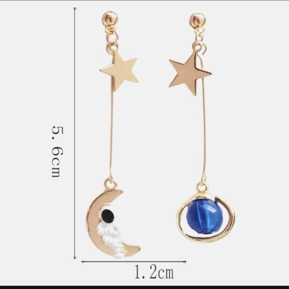 Gold plated Pearl Spaceman planet star earrings w/ silver post choose your style - Picture 7 of 16